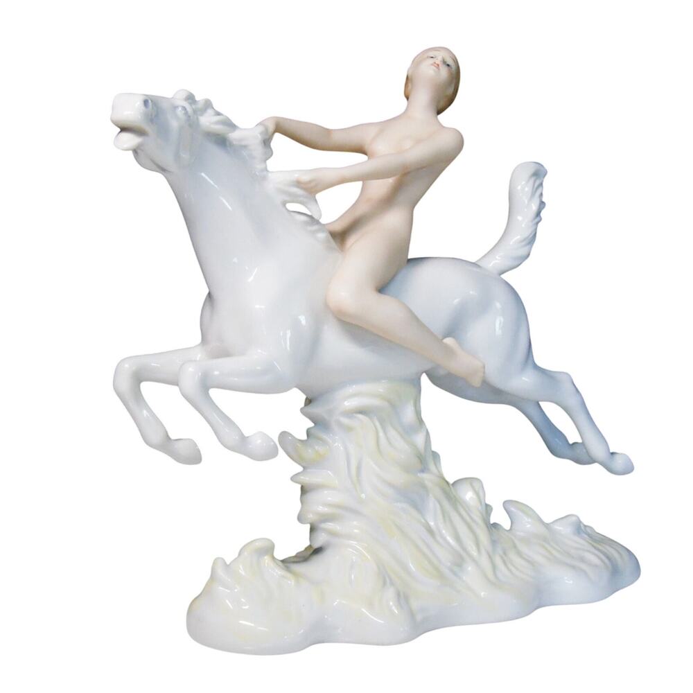Wallendorf Porcelain Sculpture Horse Lady Bare Back Riding 11.5" White 1764 Mark